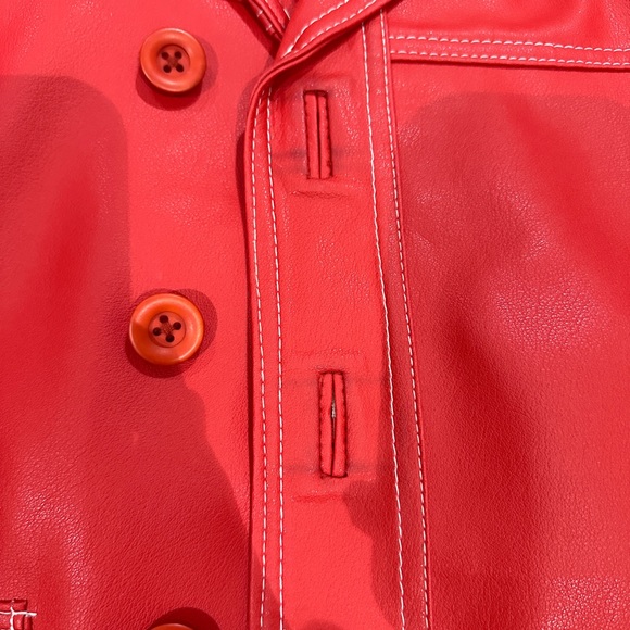 Red Boxy Pleather Coat - Picture 7 of 9